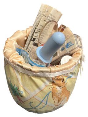 Handmade Vintage 1990s Beatrix Potter Peter Rabbit Vintage Baby Fabric Basket